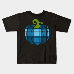 Teal Plaid Pumpkin Kids T-Shirt